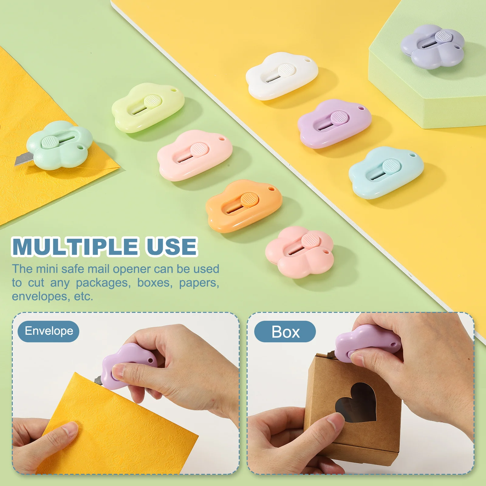 3-6Pcs Box Cutters Mini Telescopic Practical Knife Retractable Letter Opener Cloud Shaped Small Package Opener Envelope Slitter