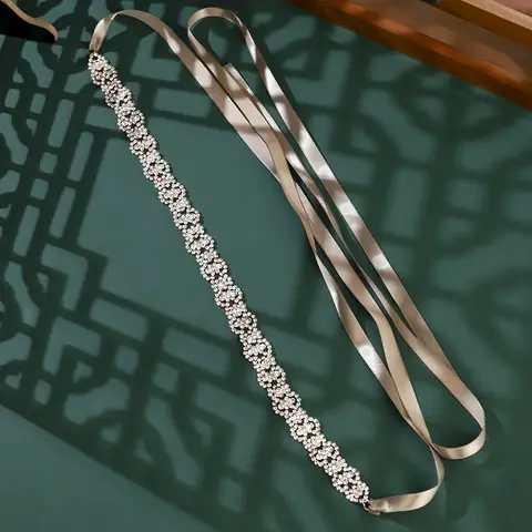 Roséguld Strass Bröllopsbälte Kristall Bröllopsbälten Satin Bröllopsaccessoarer Brudbandsbälten 10 best sales strassbälten för aftonklänningar - №2