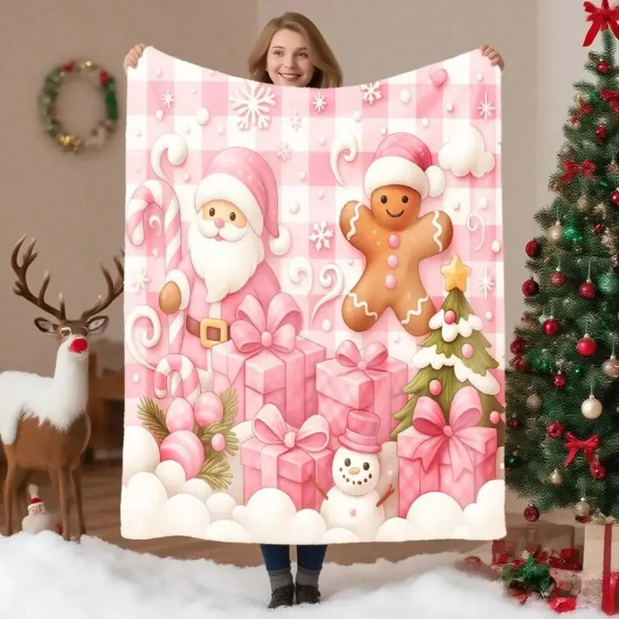 الزنجبيل رجل شجرة عيد الميلاد المطبوعة الفانيلا بطانية المنزل السفر التخييم بطانية سميكة الفانيلا غطاء شال السجاد لينة سيارة #5
