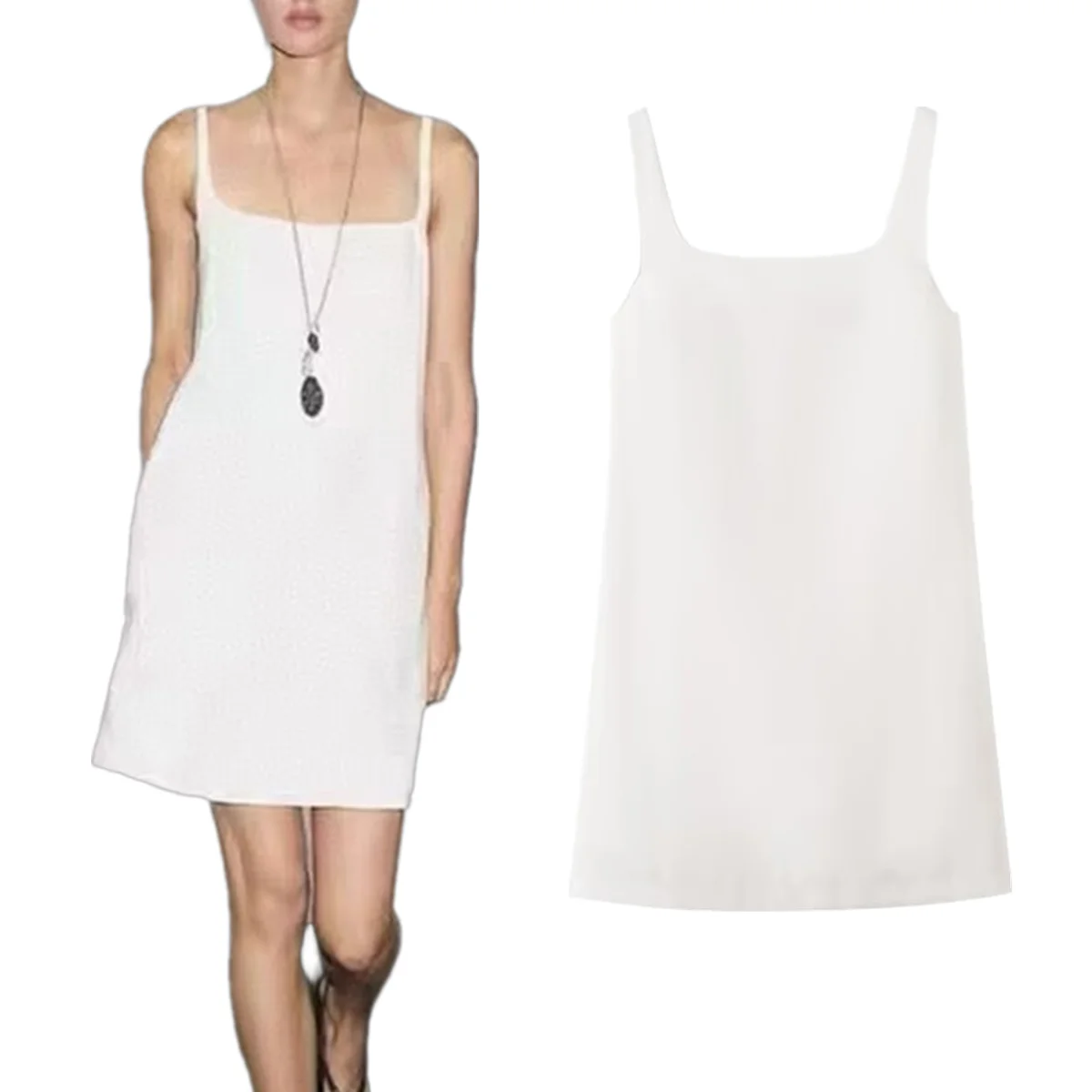 

Dave&Di Minimalist Retro Square Neck White Suspender Dress For Women Office Ladies Tank Dress Evening Dresses Party Dresses Vest