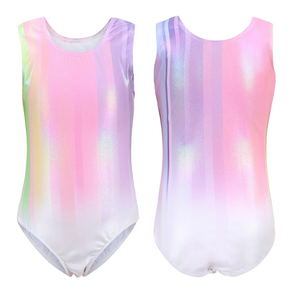 Girls Dance Ballet Leotard Rainbow Gradient Color Gymnastic Suit With Body Shorts Hair Band Long Sleeve Workout Outfits Bodysuit