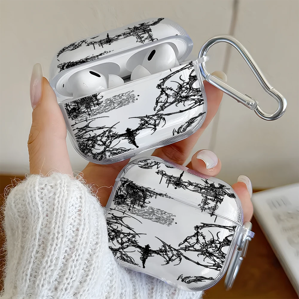 Abstract Black Thorn Art Clear Earphone Case for AirPods 1/2/3/4 Earbuds Case For AirPods Pro 3/Pro 2/Pro TPU Protective Cover view 2