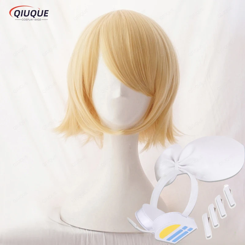 Anime Rin / Len Wigs Short Blonde Heat Resistant Synthetic Hair Cosplay Wig + Wig Cap