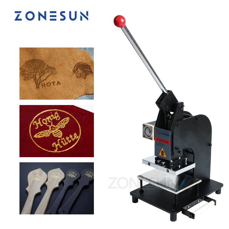 ZONESUN Manual Leather Logo Heat Press Machine Hot Foil Stamping Machine Leather Embossing Branding Machine for Wood Paper