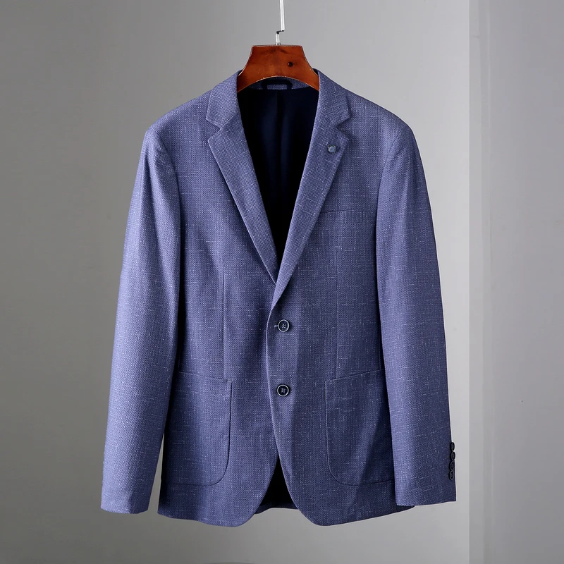 بدلة رجالية كاجوال بقصة ضيقة باللون الأزرق الفاتح من Busin Jaet موسم الربيع قابلة للتناول بصدر واحد وزرين طويلة Sve