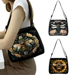 Cute Bee Dragonfly Print Crossbody Bag Honeybee Women Handbag Wallet Phone Storage Bag for Travel Fashion Messenger Bags Gift