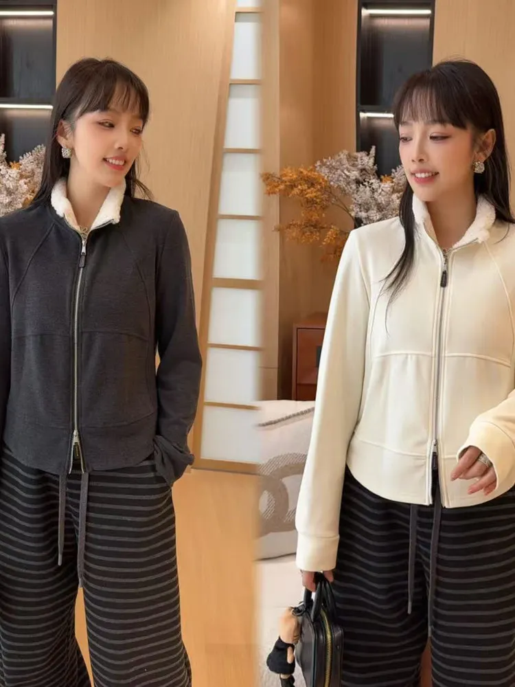 

Thickened Fleece Windproof Long Sleeve Hoodie Zipper Closure Stand Collar Casual Comfortable Soft Touch Pure Color Sweatshirt