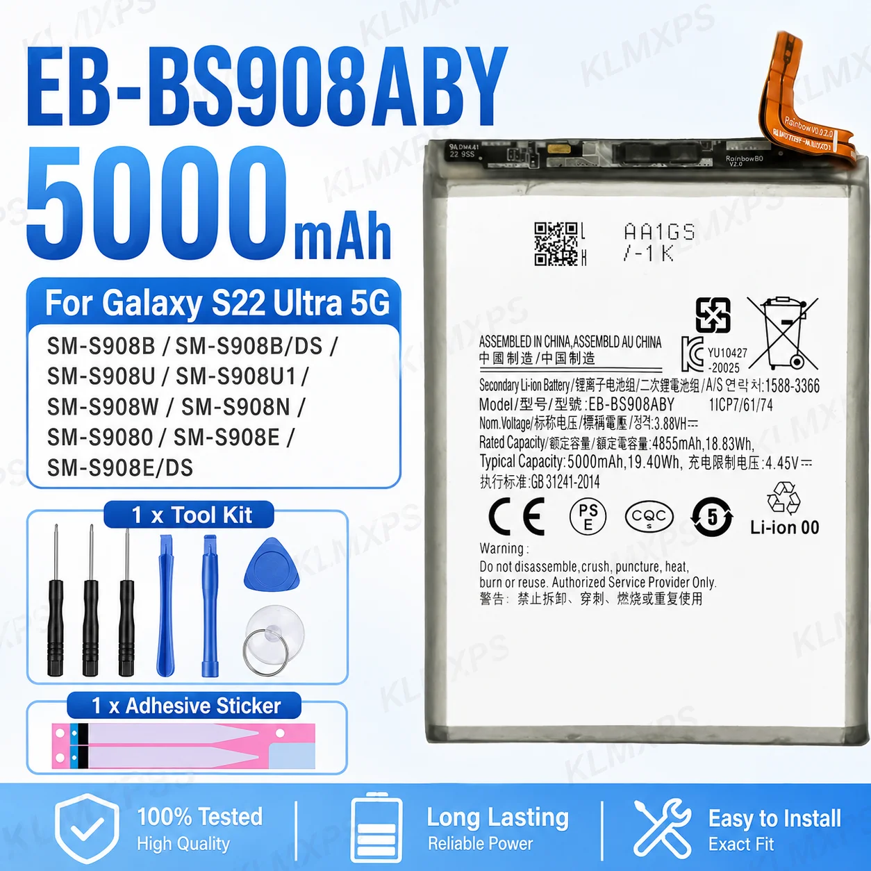 High Capacity 5000mAh EB-BS908ABY Battery For Samsung Galaxy S22 Ultra S22 Ultra SM-S908 SM-S9080 image 2
