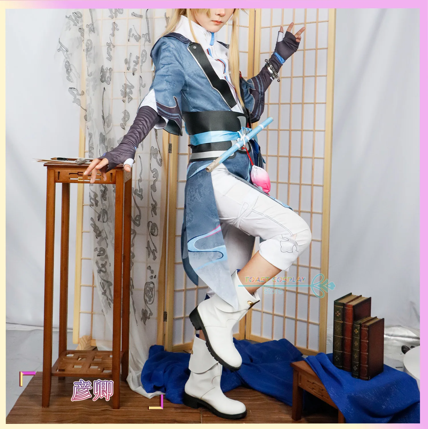 Yanqing Cosplay Traje com Peruca e Sapatos, Conjunto completo, Roupas de RPG, Roupas de Jogo, Star Rail Game