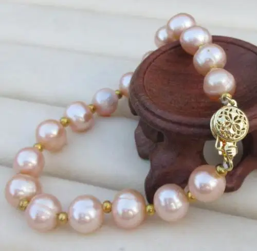 

New AAA 8-9mm south sea Pink pearl bracelet 8" 14K Gold Fine Jewelry Gifts