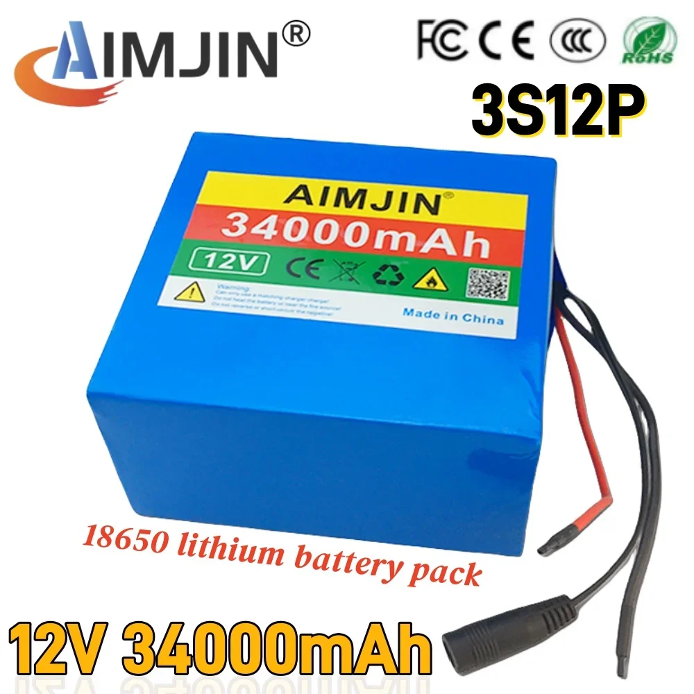 

3S12P 12V 34000mAh High-power Rechargeable Lithium Battery Pack for Inverter Xenon Lamp Solar Street Light +12.6V 3A Charger