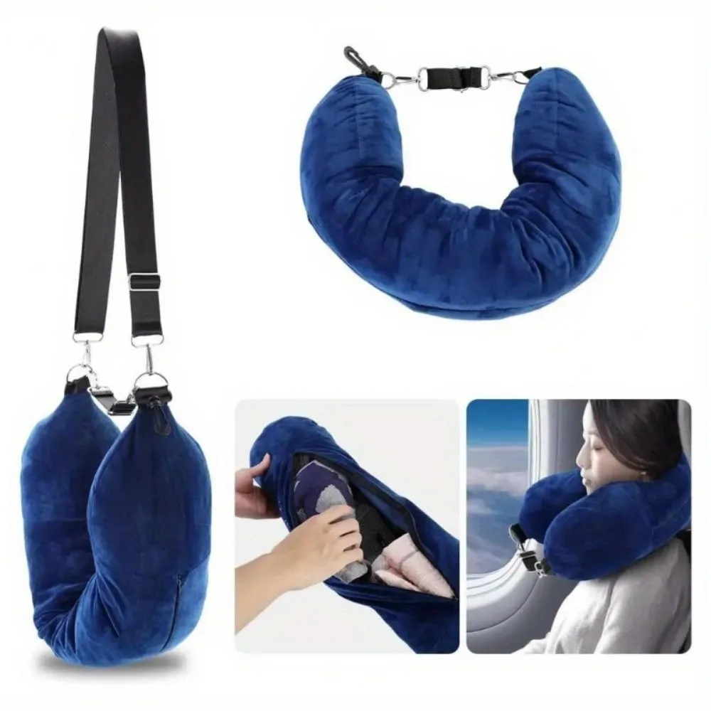 

U-shaped Travel Pillow Cervical Pillow with Velvet Pillowcase Hand Washable Multifunctional Clothing Filled Luggage Pillow