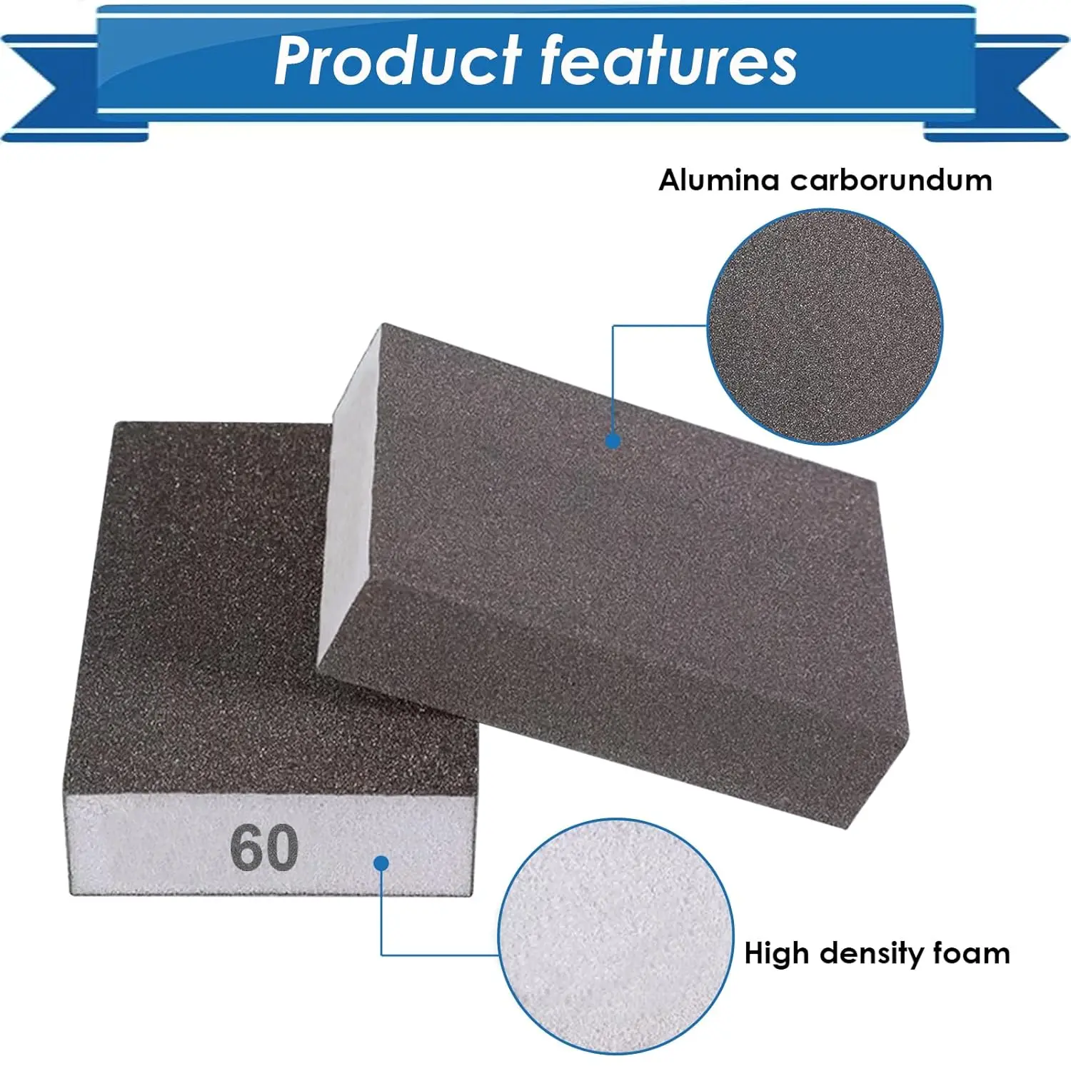 6Pcs Sanding Sponge 60 80 120 220 Coarse Medium Fine Grit Sanding Block Washable and Reusable for Wood, Metal, Wall Polish - view 3