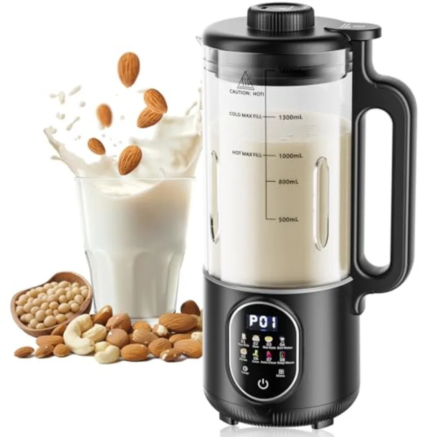 

Family Size Nut Milk Maker for Almond/Oat/Soy/Cashew Milk, Juice Smoothie Stainless Steel, White Auto Clean, Delay Start, Boil