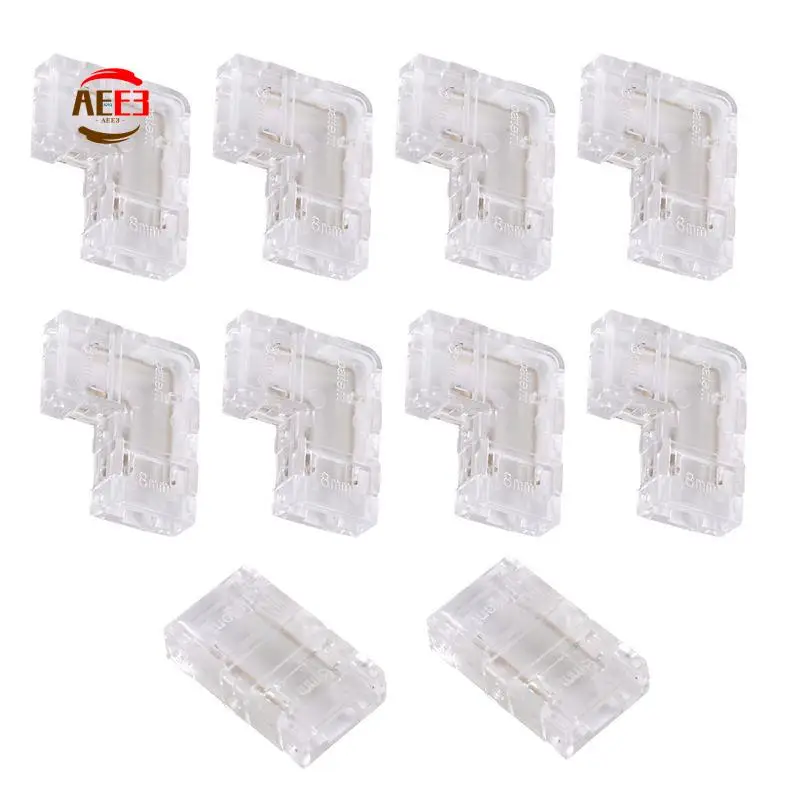 AEE3-8Mm COB Connector 8Pc L-Shaped/Corner Connector,2Pc Gapless Connectors For COB LED Strip Lights,NOT For 10Mm Tape Lights