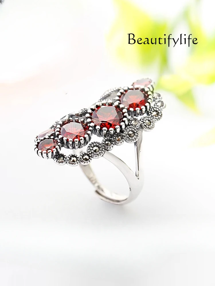 Ring retro inlaid designer ring fashion light luxury high-end holiday gift