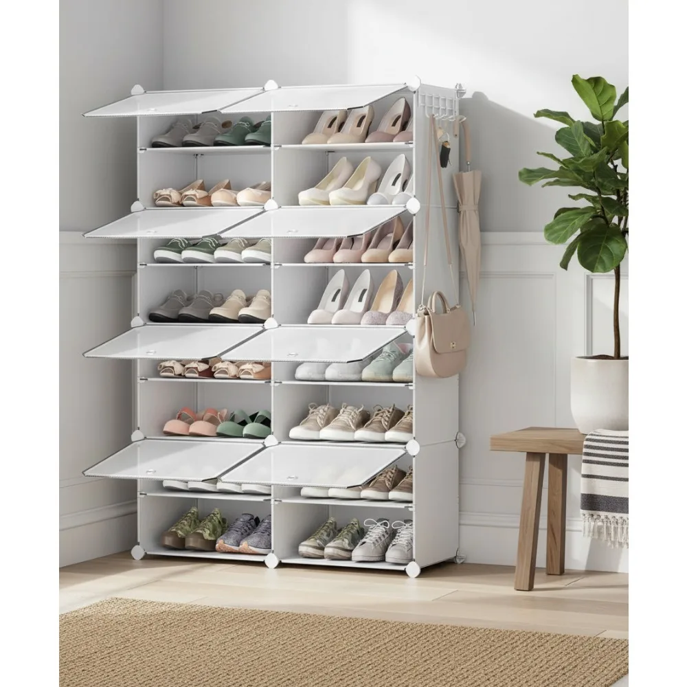 

8-Tier Adjustable Shoe Storage Cabinet, Holds 32 Pairs, Easy Assembly for Closet and Entryway in White