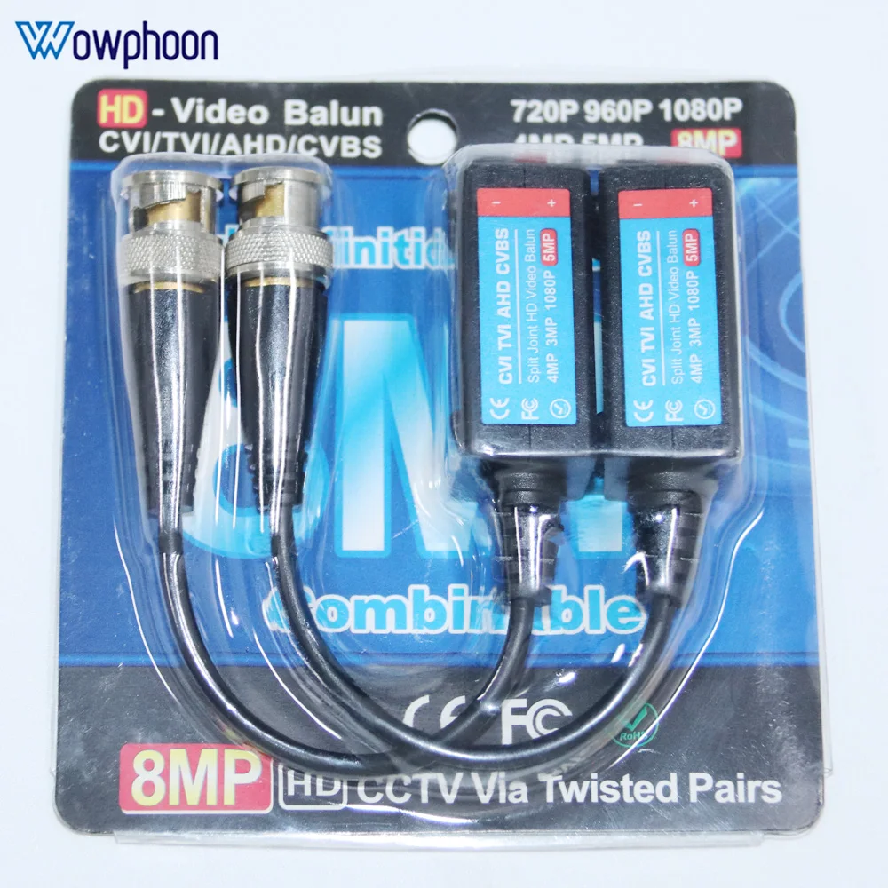 Single HD Analog Video Balun, Passive Transmission, Twisted Pair Transmitter, AHD CVI TVI CVBS, 5MP, 10 Pairs customized