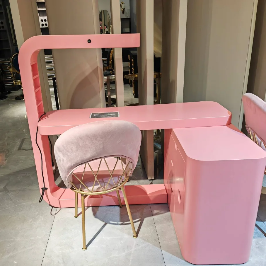 

Modern Luxury Nail Table with LED Light Wood Manicure Station & Dust Collector for Salon Workshop & Dining Use