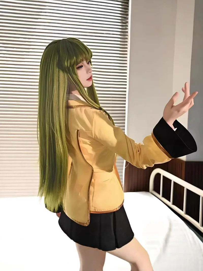 C.C. Disfraz de uniforme de la Academia Ashford de Code Geass: conjunto de chaqueta y falda amarillas para Halloween, ferias de anime, carnavales y eventos con temática escolar.
