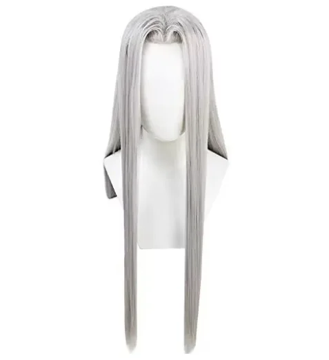 Peluca de Cosplay Sephiroth gris plateado de 39 pulgadas FF7 para fiesta de Halloween Cosplay pelo largo plateado FF Cosplay Sephiroth resistente al calor