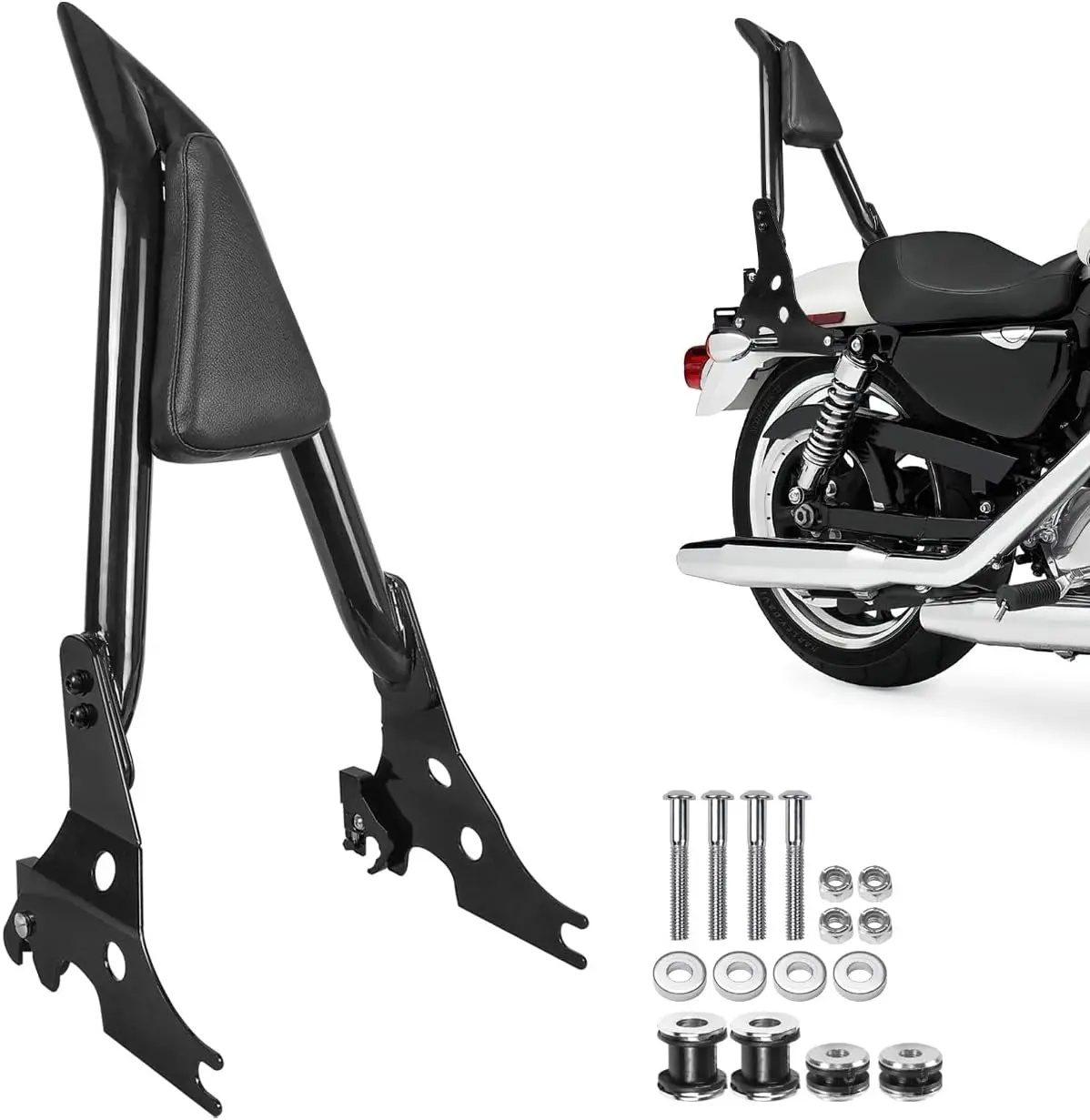 Motorcycle Sissy Bar Backrest with Rotary Docking Latches and Clips, Compatible with Select Cruiser Bike Models