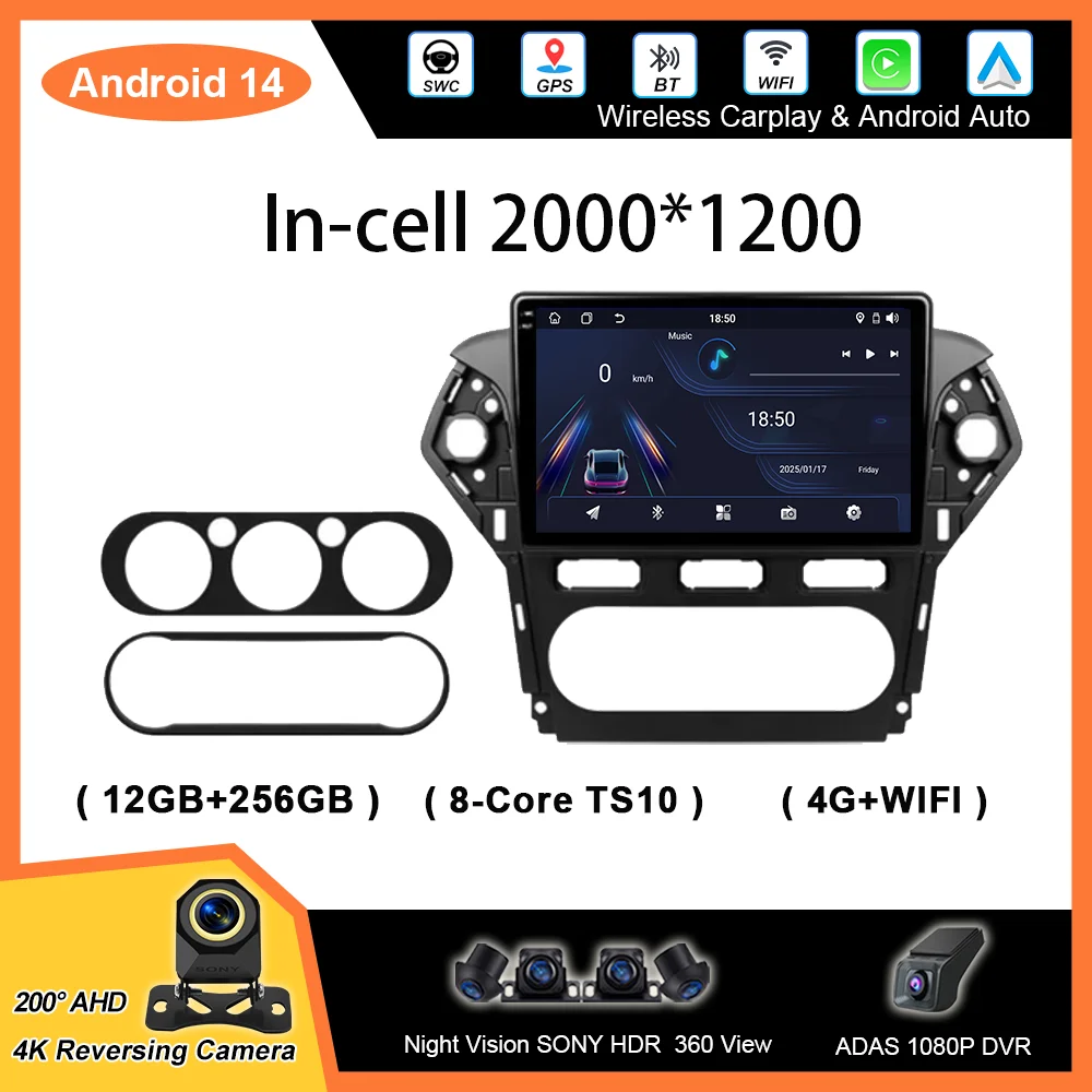 

Автомобильный Android 14 GPS-навигатор Carplay для Ford Mondeo 4 2010-2014 авто радио стерео мультимедийный плеер сенсорный экран без 2DIN DVD