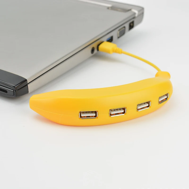 USB HUB 4 Ports Cute Banana USB 2.0 Cable Splitter High Speed Data Transmit Extend Converter Phone Charging Adapter Dock for PC