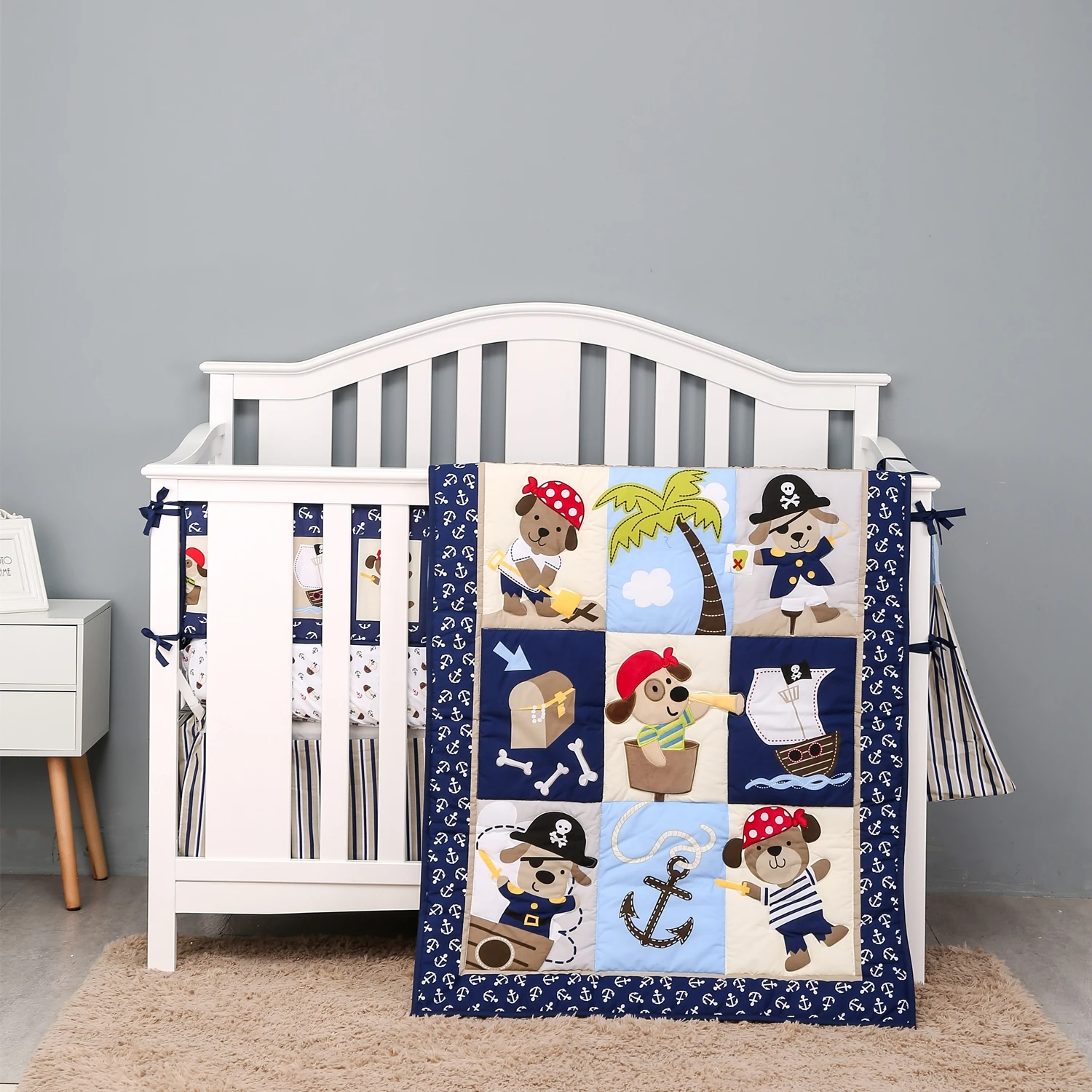 

7Pcs Breathable Toddler Baby Bedding Set Crib Sheet Set Nursery Bedding Standard Size (4Bumper Crib Sheet Comforter Crib Skirt)