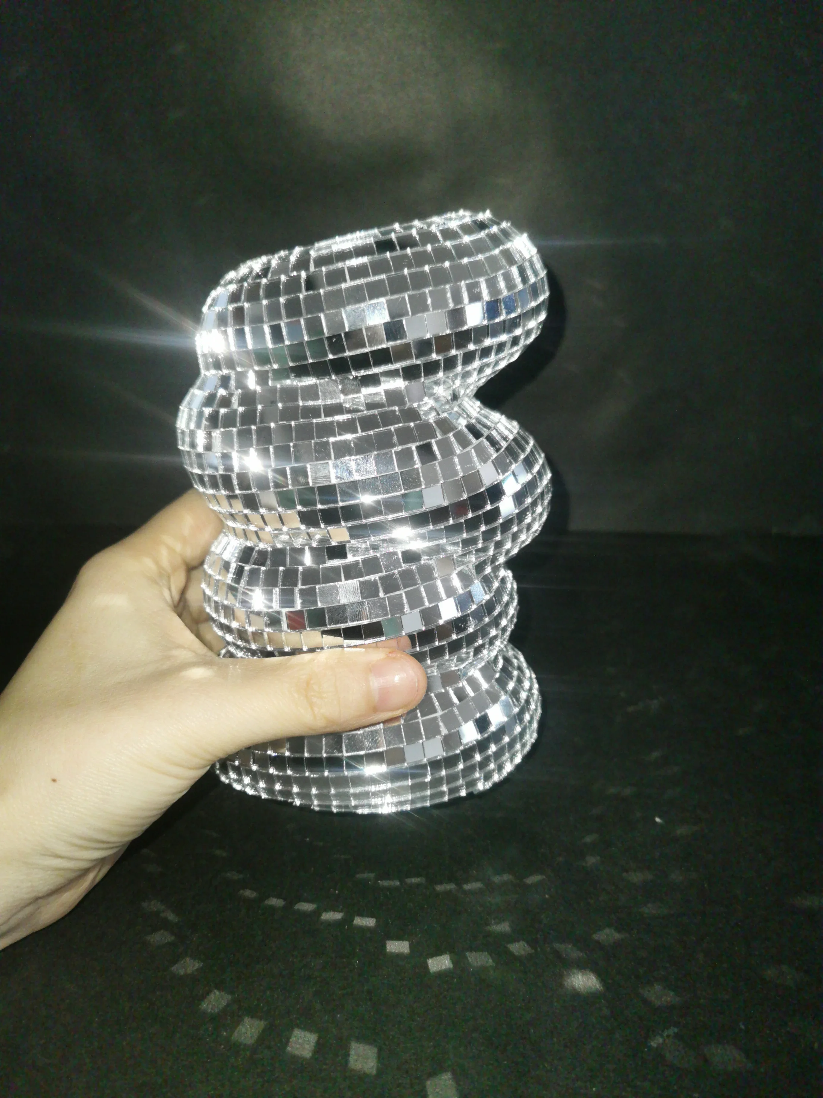 Small Silver Disco Ball Vase Flower Planter Pot Table Decor Mirror Sculpture Centerpiece Unique Housewarming Gift Home