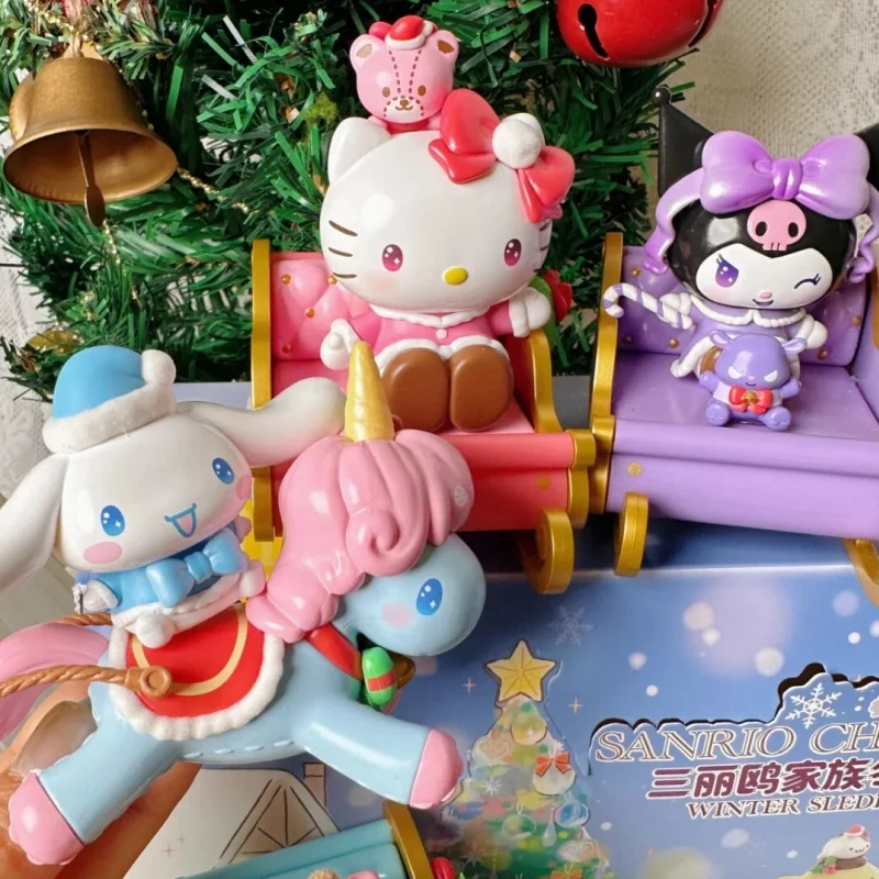 Original Sanrio Winter Sledding Team Series Blind Box Kuromi Hellokitty Cinnamoroll Pom Pom Purin Hangyodon Kids Christmas Gifts