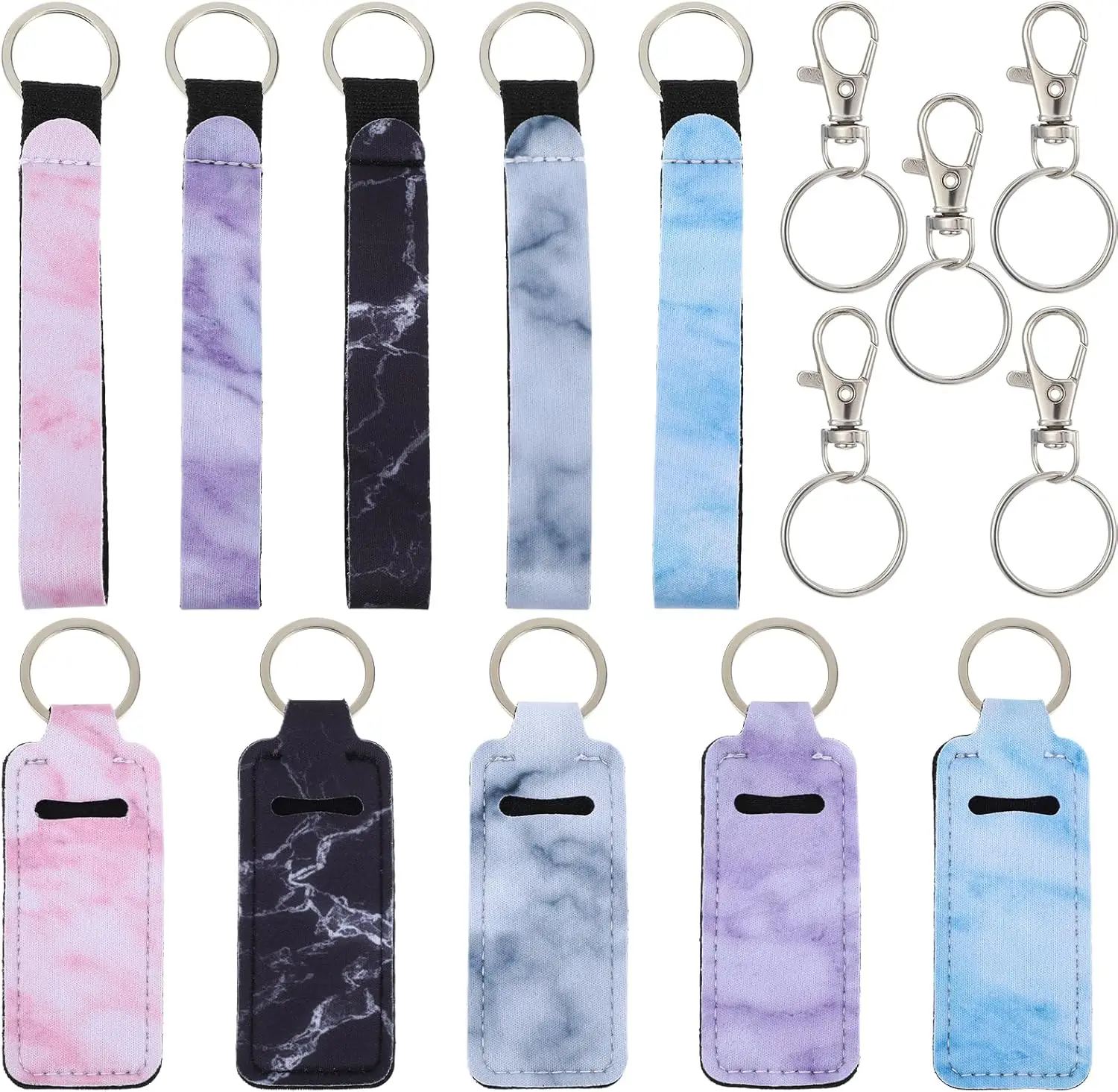 Marble Kiss: 5-Set Cute Lip Balm Holder Keychains  Track Safeguard Accessories