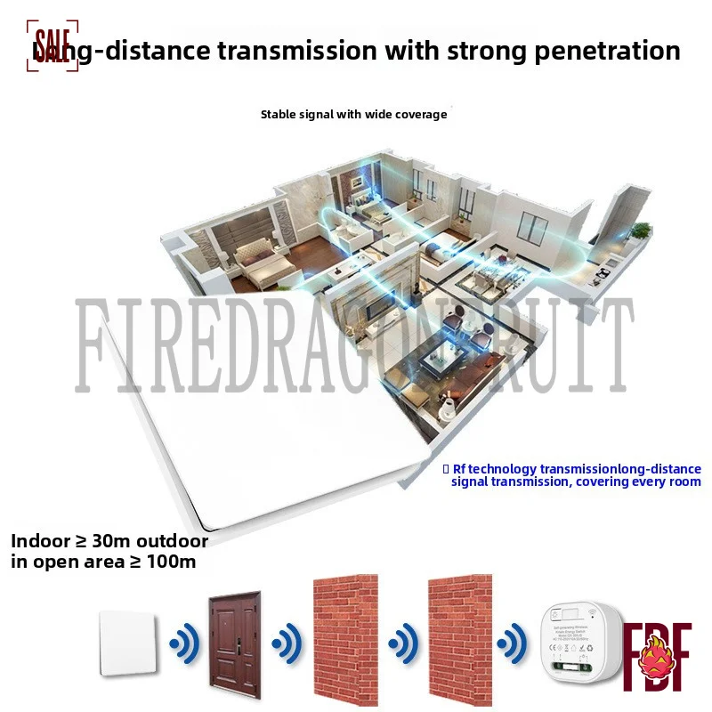 

Wireless Self-powered WallSwitch No Battery Required Waterproof Large Panel No Wiring HomeUse