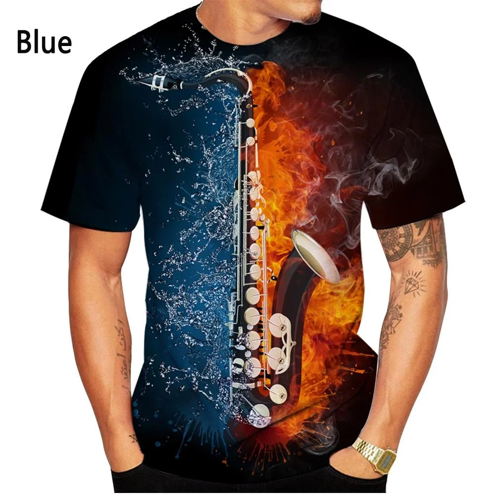 New Fashion Saxophone 3D Printed T-shirt Men\'s and Women\'s Summer Casual Short Sleeve Hip-hop Music Shirt Top