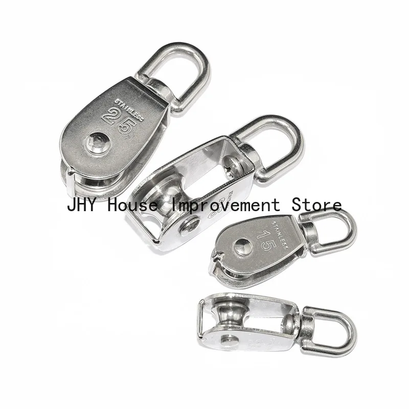 1pcs Stainless Steel Pulley M15/M25 Single Wheel Swivel Lifting Rope Pulley Set Bearing Lifting Wheel Tools Manual Rope Lift