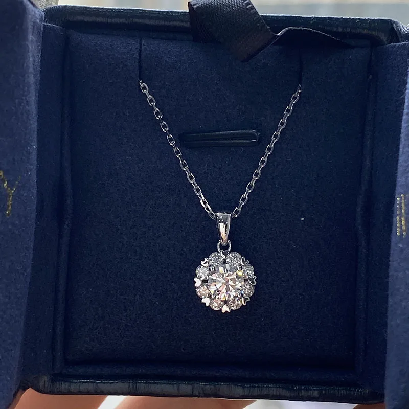 14k żółte złoto 0,5ct do 3ct CVD HPHT okrągły diament naszyjnik wisiorek 18 cali w czyste złoto naszyjnik ślubny dla kobiety — zdjęcie 2