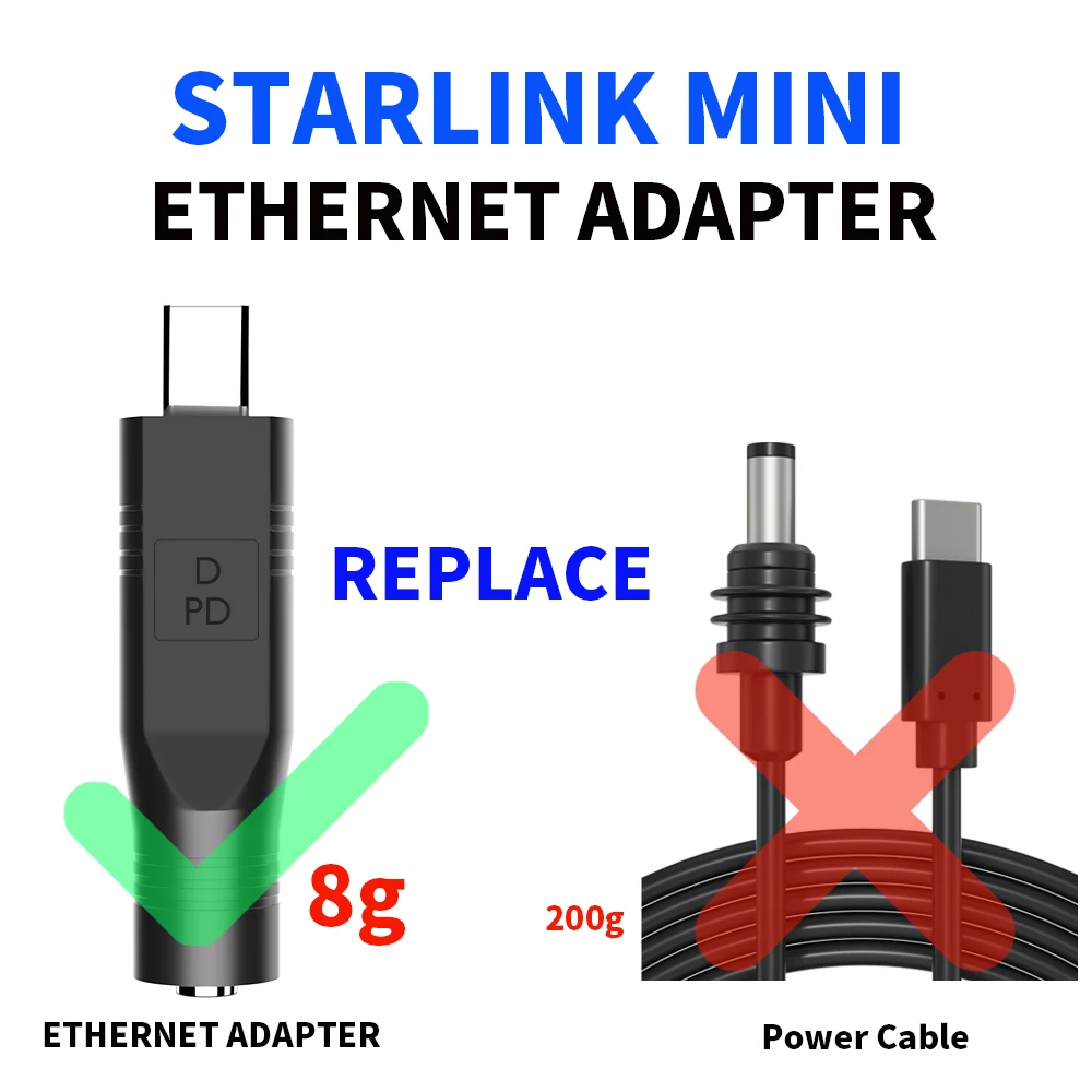 Starlink Mini-accessoires, Ethernet-adapter, Starlink-minikabel, Starlink mini-usb c Starlink mini DC-voedingskabel naar USB-C