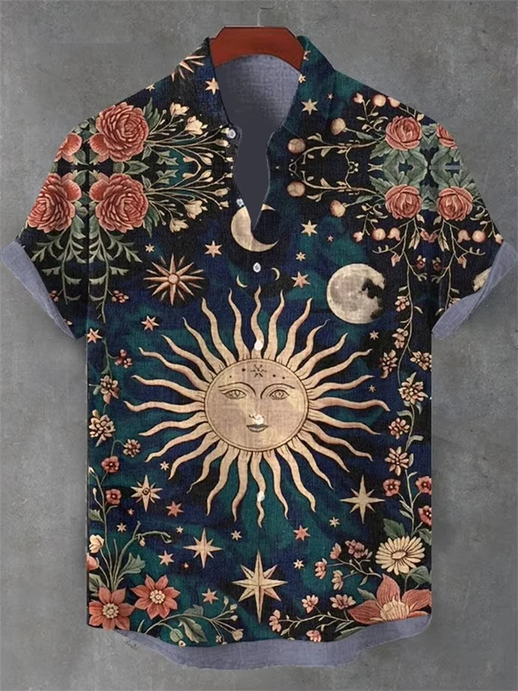 Men's Hawaiian Shirt 3D Paisley Print Short-Sleeve T-Shirt Casual Collared Button-Down Shirt Summer Oversized Retro Mens T-Shirt