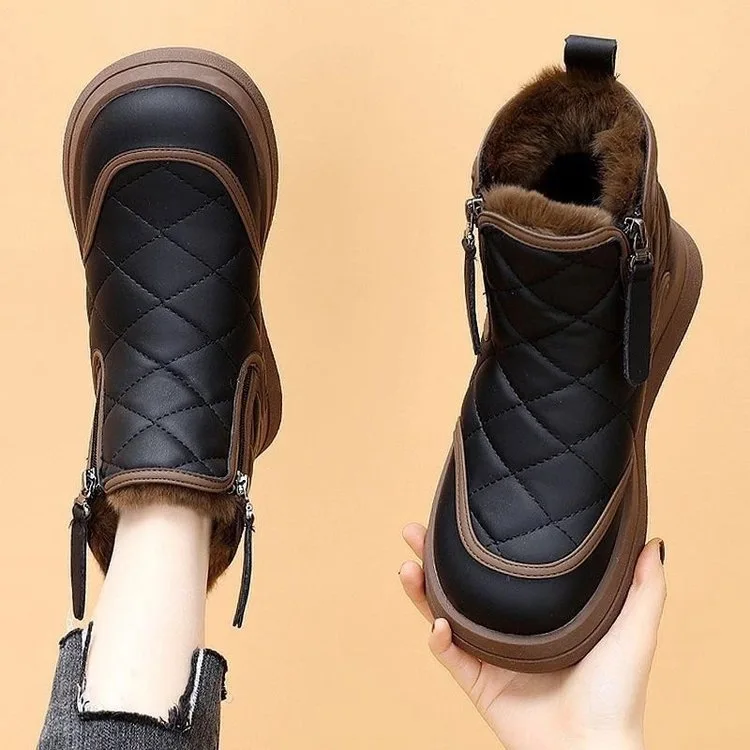 

Women's Winter Snow Boots Thickened Fleece Lined Soft Leather Comfortable Short Boots Northeast China Style Warm Waterproof N...