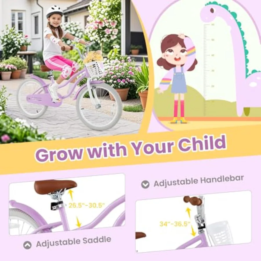 12 14 16 18 Inch Bike for Toddlers Aged 3-8 Years Old with Training Wheels Hand Coaster Brakes Adjustable Saddle and Handlebar