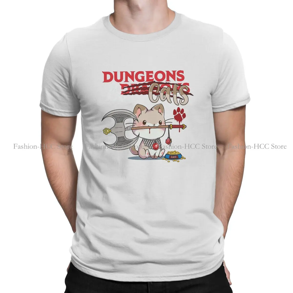 Dungeons Cats Newest Polyester TShirts DND Game Male Graphic Streetwear T Shirt Round Neck