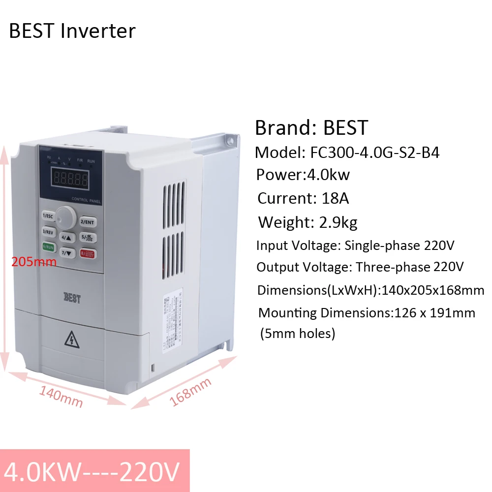 4kw BEST FC300 Inverter for Engraving Machine Spindle Motor Supports 220V Single-Phase & 380V Three-Phase