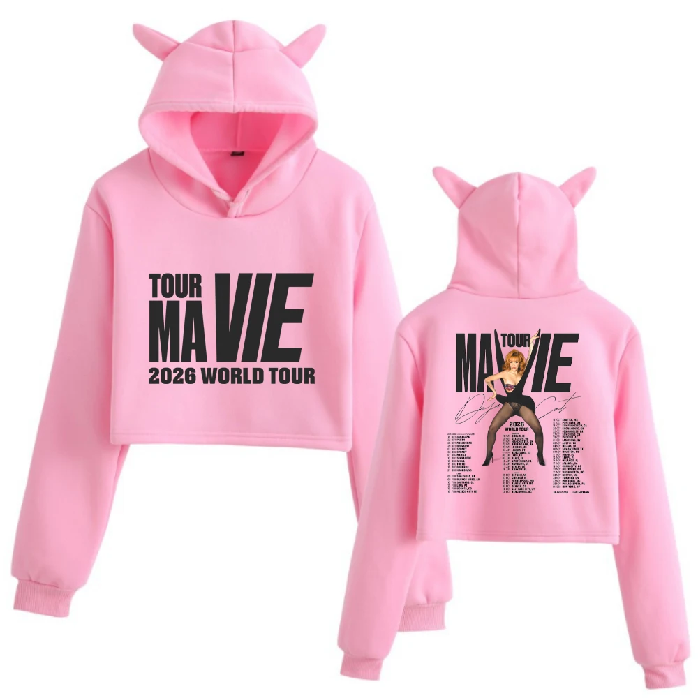 Doja Cat Ma Vie Tour 2026 猫耳パーカー 両面長袖クロップトップス ガールズファッションパーカー