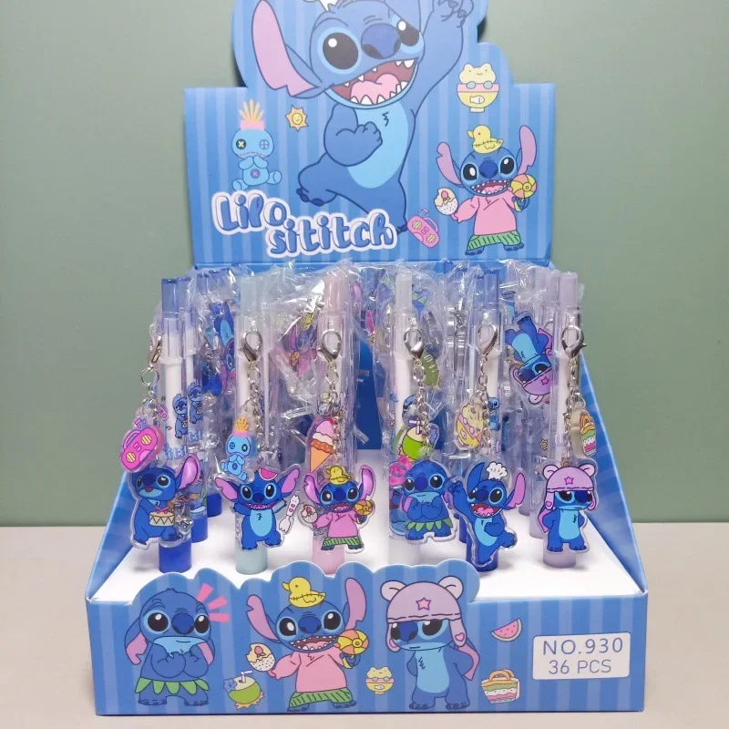 

New Disney Kawaii Stitch Pendant Press Gel Pen Student Stationery Anime Figure Blue Ballpoint Pens School Office Supplies Prizes