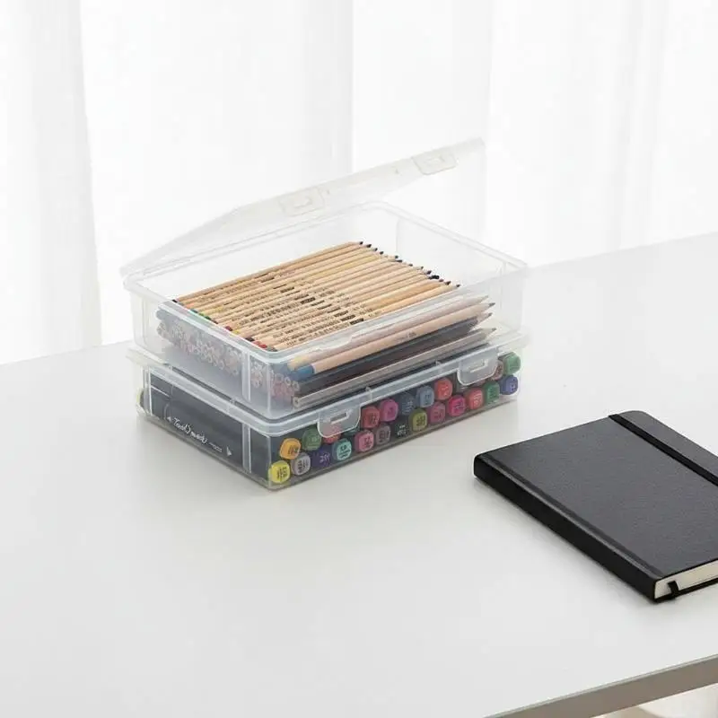 Space-Saving Pencil Case Transparent Plastic Notebook Sketch Marker Colored Lead Painting Storage Box, Back To School Supplies