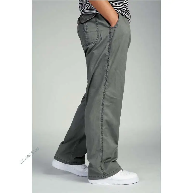 2022 Plus Size Casual Pants Summer Loose Thin Men's Long Pants High Waits Mans Trousers Elastic Waist Bottoms