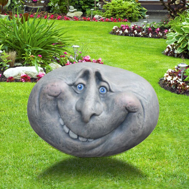 Rock Funny Face Garden Yard Art Resin Sculptures Mystical Garden Stones for Indoors Outdoors Patio Porch D1