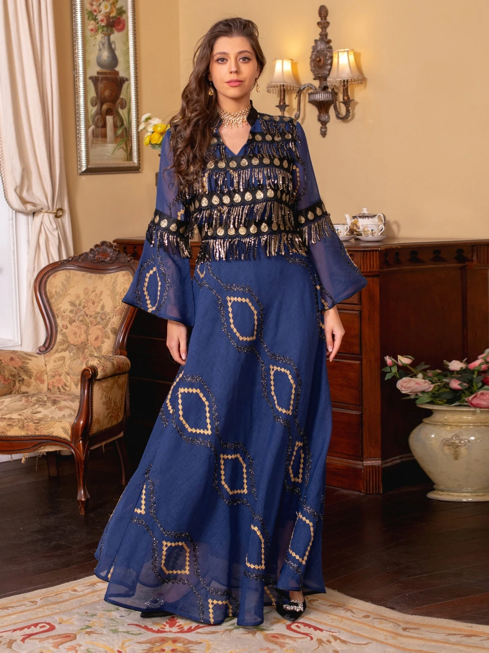 Eid Morocco Party Long Dress Eid Muslim Women Abaya Morocco Sequins Tassel Elegant Prayer Robe Dresses Ramadan Musulman Vestidos