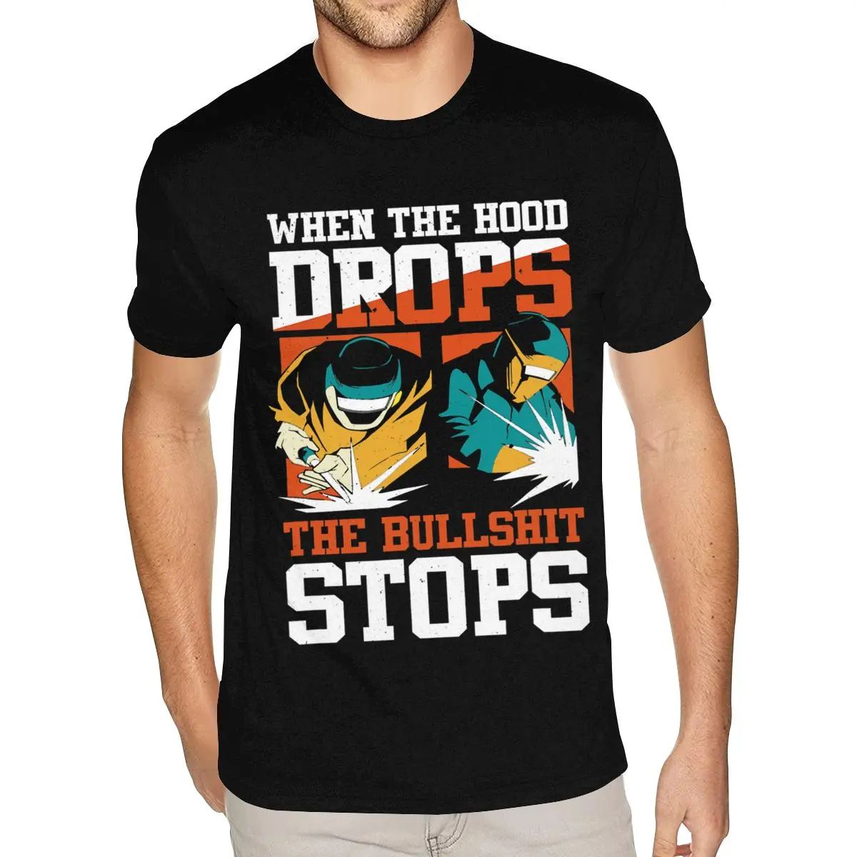 

Пустая хлопковая футболка When The Hood Drops The Bullshit Stops Welding, мужская черная футболка с короткими рукавами на заказ, 4XL