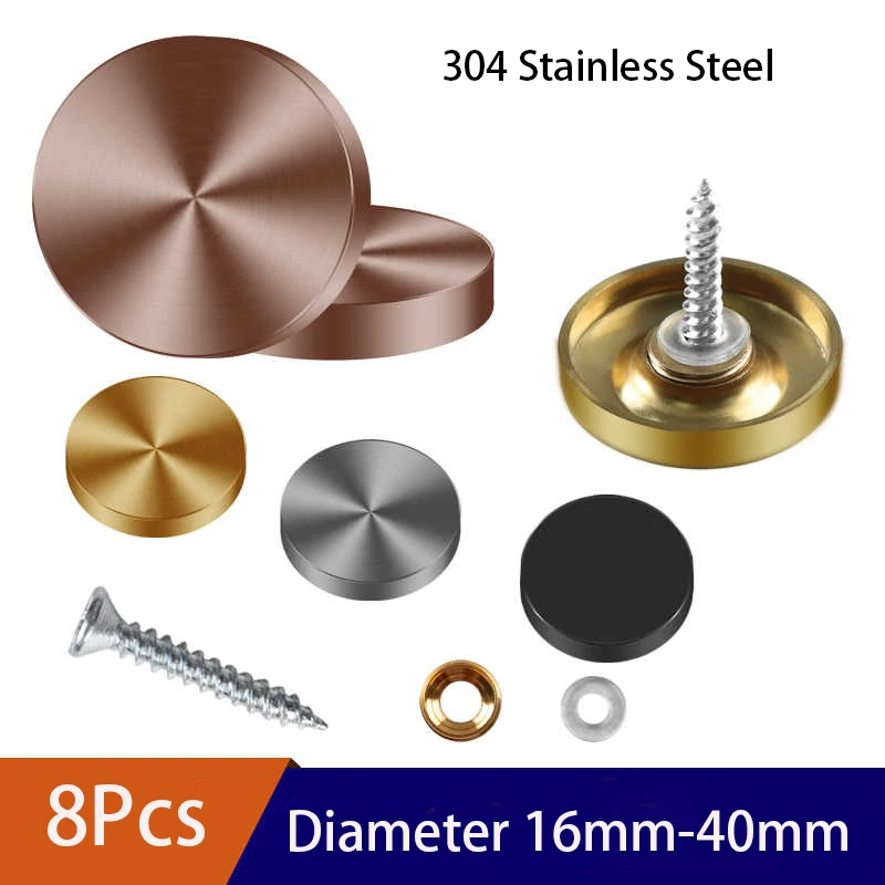 8Pcs Diameter 16mm-40mm Decoration Nails Glass Fasteners Mirror Fixing Screws Stainless Steel Screw Covers Furniture Hardware